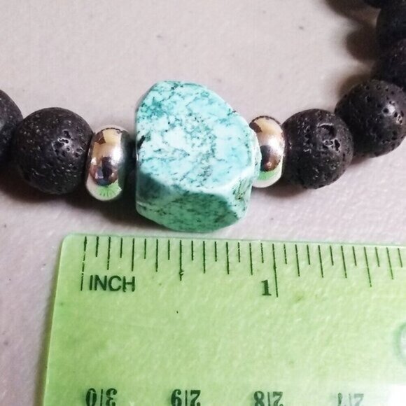 Turquoise Howlite & Black Lava Rock Bracelet! Thick, Solid & Chunky Stone Beads - Picture 7 of 10